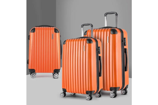 Wanderlite 3pc Luggage Trolley Travel Set Suitcase Carry On TSA Lock Hard Case Lightweight Orange