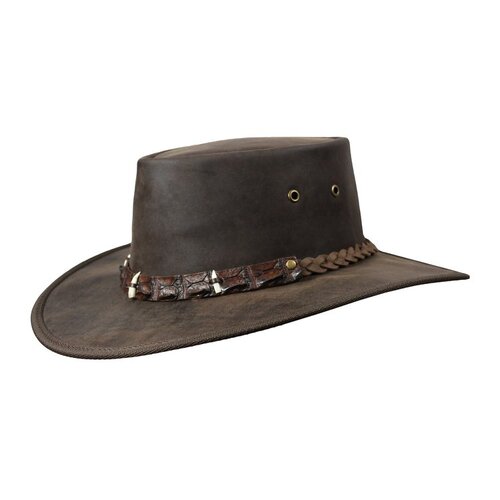 Barmah Outback Crocodile Teeth Leather Hat - Brown - L