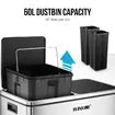 60L Dual Compartment Dustbin Stainless Steel Kitchen Garbage Rubbish Bin with Pedals