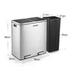 60L Dual Compartment Dustbin Stainless Steel Kitchen Garbage Rubbish Bin with Pedals