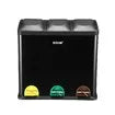 54L Triple Compartment Pedal Bin Kitchen Recycling Waste Bins Coated Steel Black