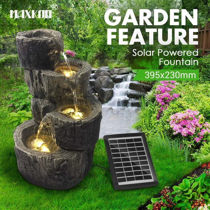 Solar Panel Powered Water Fountain Garden Features Outdoor Bird Bath 4 Tiers With Led Light