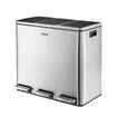 Maxkon 54L Pedal Recycling Bin Kitchen Rubbish Bin Waste Garbage Trash Bin Can with Three Compartments Silver