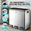 Maxkon 54L Pedal Recycling Bin Kitchen Rubbish Bin Waste Garbage Trash Bin Can with Three Compartments Silver