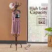 Wooden Coat Rack Stand 12 Hooks Freestanding Hall Tree Hanger Organiser for Clothes Hat Jacket Umbrella Walnut Brown