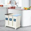 60L Rubbish Trash Bin 3 Compartment Kitchen Compost Dustbin Trash Garbage Waste Recycling Can White Large Plastic