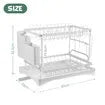 Dish Drying Rack 2 Tier Plate Over Sink Drainer Cutlery Utensil Holder Kitchen Organiser Storage Shelf Auto Drainage