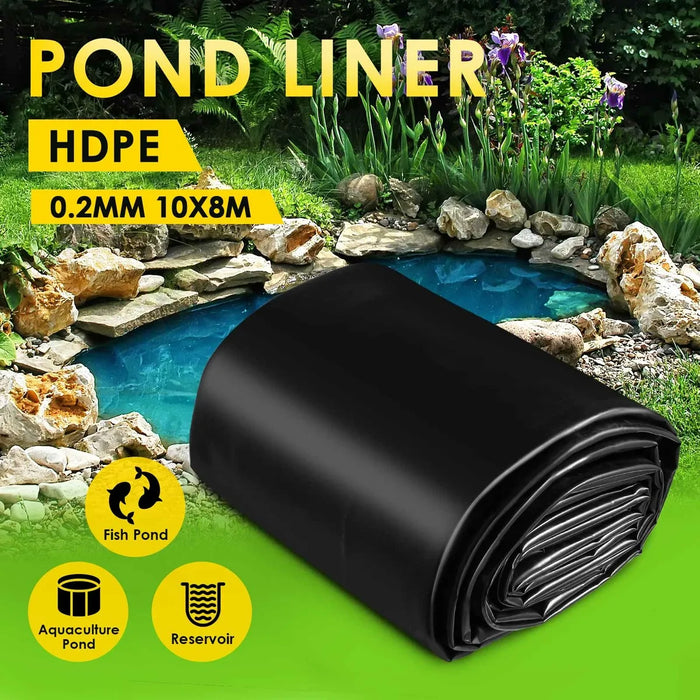 10x8m Pond Liner HDPE Fish Koi Pool Skin Waterfall Water Garden Pad Black Reservoir Fountain Landscaping Heavy Duty 0.2mm