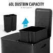 60L Dual Compartment Pedal Bin Kitchen Recycling Waste Bins Coated Steel Black