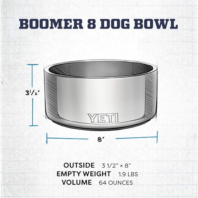 YETI Boomer 8 Stainless Steel, Non-Slip Dog Bowl, Stainless Steel