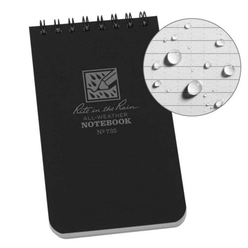 Rite In The Rain Top Spiral 3 X 5 Polydura Waterproof Notebook - Black