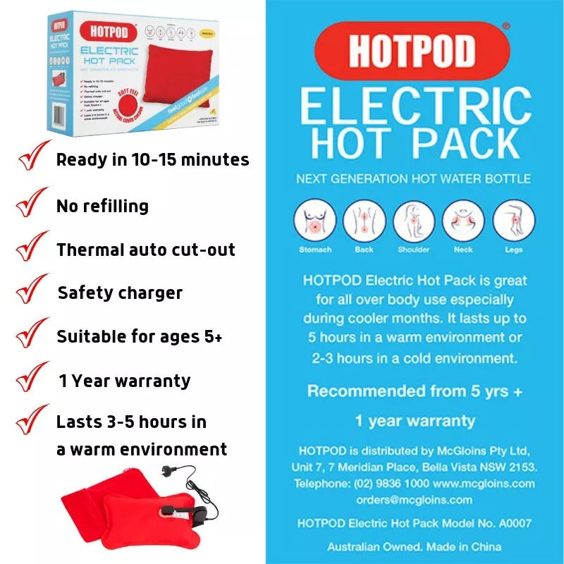 HOTPOD Electric Hot Pack Next Generation Hot Water Bottle Heat Pack Reheatabl